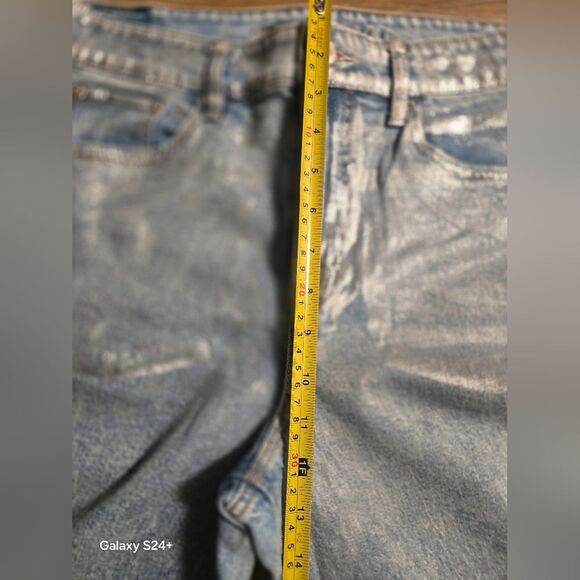 American Eagle Outfitters Shimmering Silver Flare Jeans - Picture 13 of 14